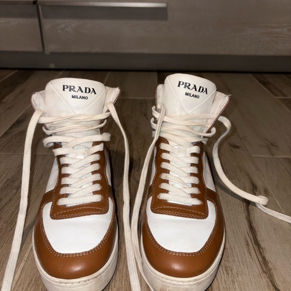 Prada Men's White and Tan Sneakers - Picture 1 of 5